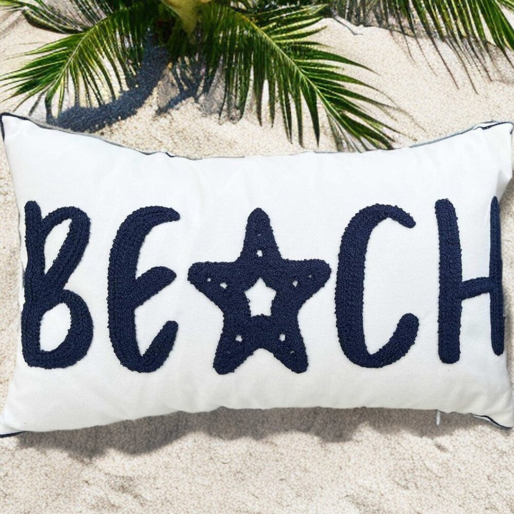 Lumbar Beach Pillow Cover Nautical Coastal Decor Cottage Decorative Accent Case